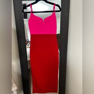 Express, ankle length fitted dress. Flattering, thick sculpt-like material.